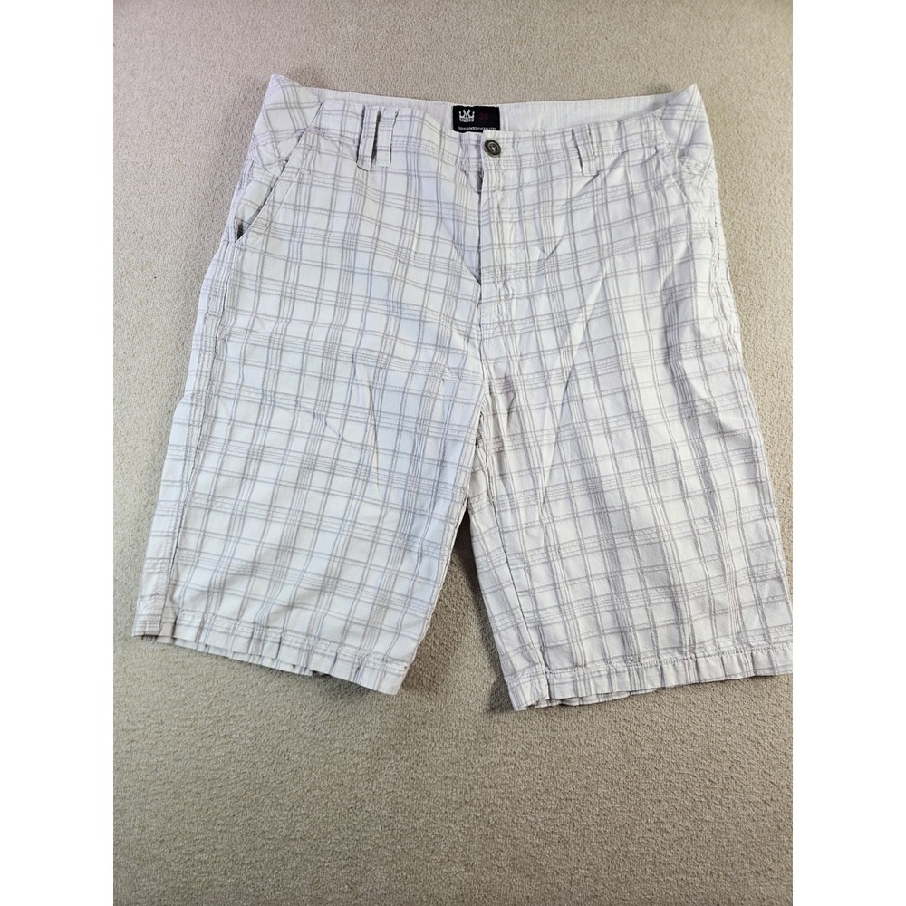 Micros Plaid Cargo Shorts Mens 36 Streetwear Y2K Skater Embroidered Gray